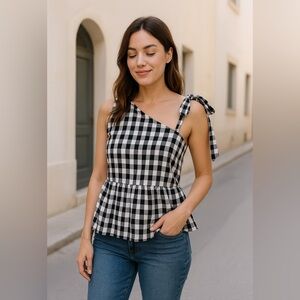 Who What Wear Gingham One Shoulder‎ Top XS – Cottagecore Preppy Summer Chic